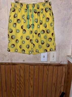 Yellow,green & brown Norman kiwi swim trunks (s)